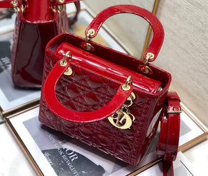 Dior M0565 Medium Lady Dior Patent Cannage Calfskin Bag Red - Default Title - View 8
