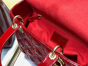 Dior M0565 Medium Lady Dior Patent Cannage Calfskin Bag Red - Default Title - View 9
