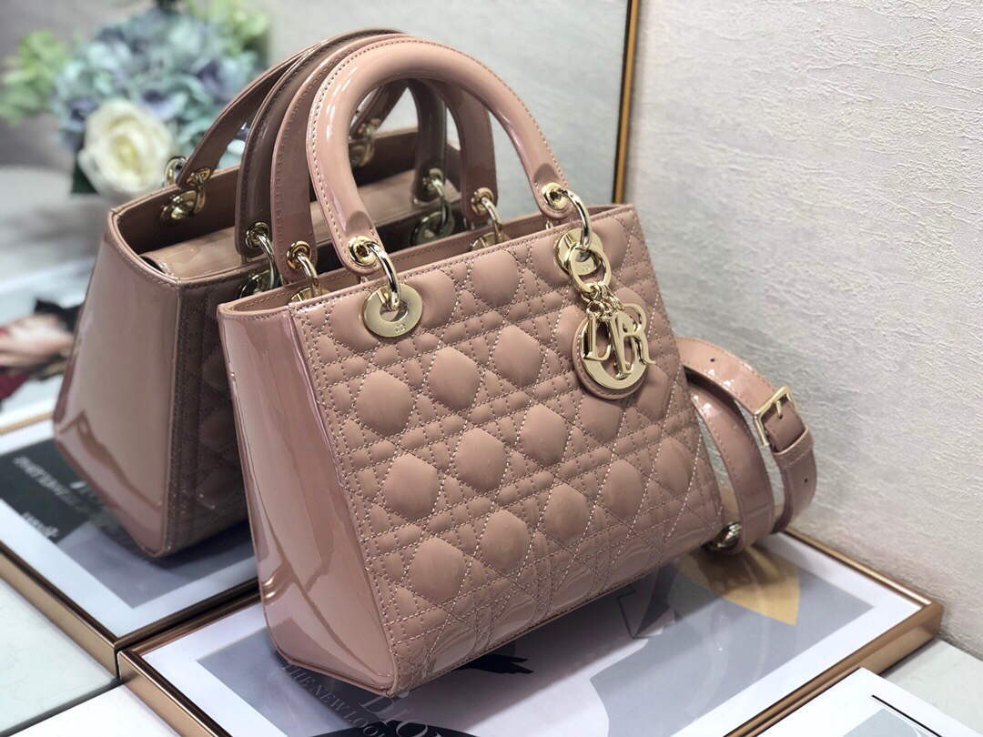 Dior M0565 Medium Lady Dior Patent Cannage Calfskin Bag Light Pink - Default Title - View 2