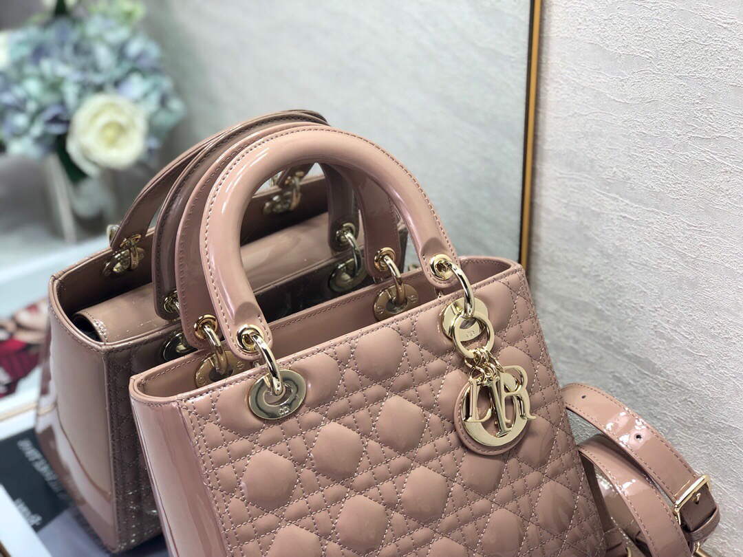 Dior M0565 Medium Lady Dior Patent Cannage Calfskin Bag Light Pink - Default Title - View 3