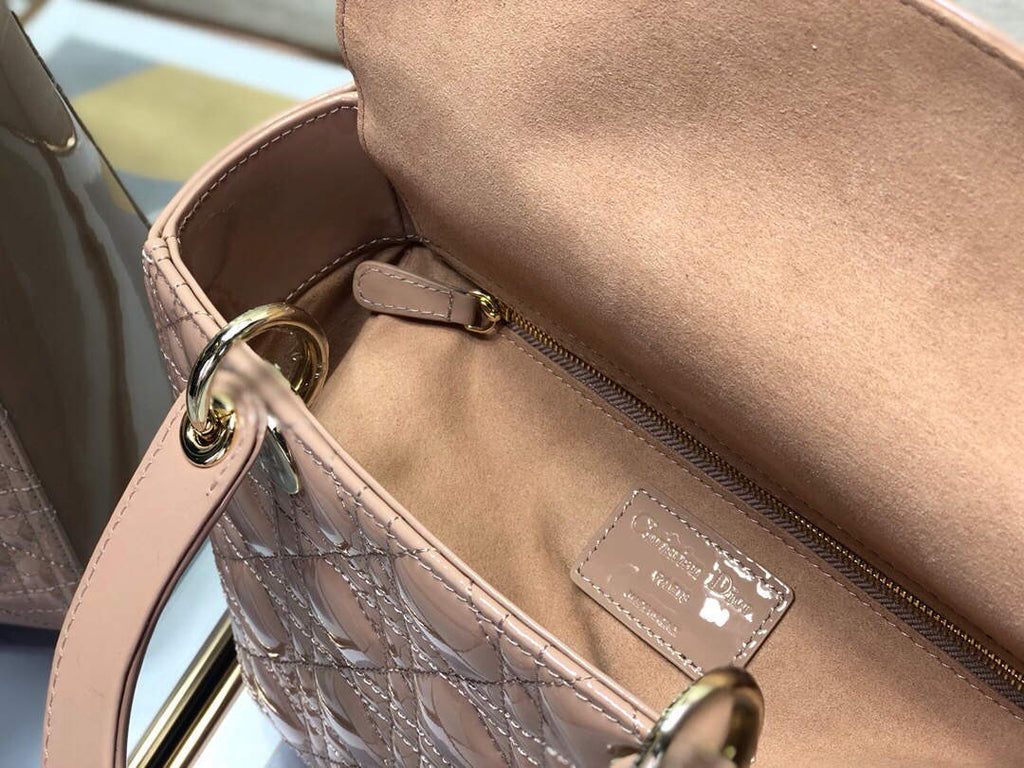 Dior M0565 Medium Lady Dior Patent Cannage Calfskin Bag Light Pink