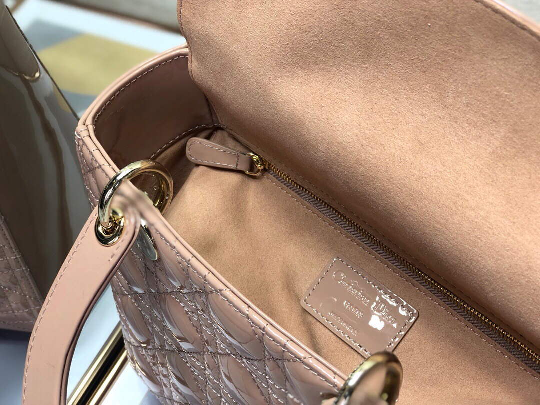 Dior M0565 Medium Lady Dior Patent Cannage Calfskin Bag Light Pink - Default Title - View 6