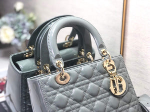 Dior M0565 Medium Lady Dior Patent Cannage Calfskin Bag Gray - Default Title - View 3