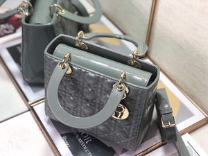 Dior M0565 Medium Lady Dior Patent Cannage Calfskin Bag Gray - Default Title - View 8