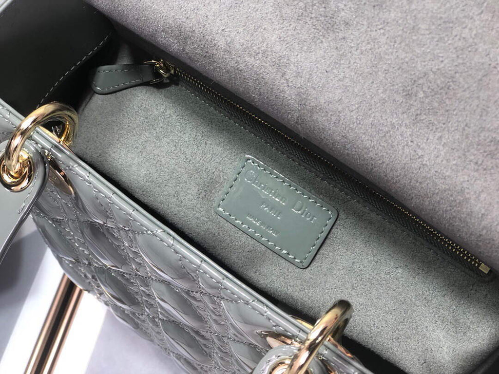 Dior M0565 Medium Lady Dior Patent Cannage Calfskin Bag Gray