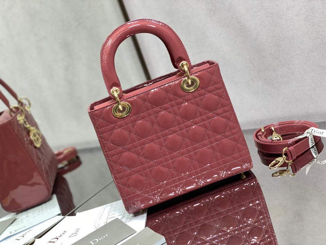 Dior M0565 Medium Lady Dior Patent Cannage Calfskin Bag Pink - Default Title - View 5