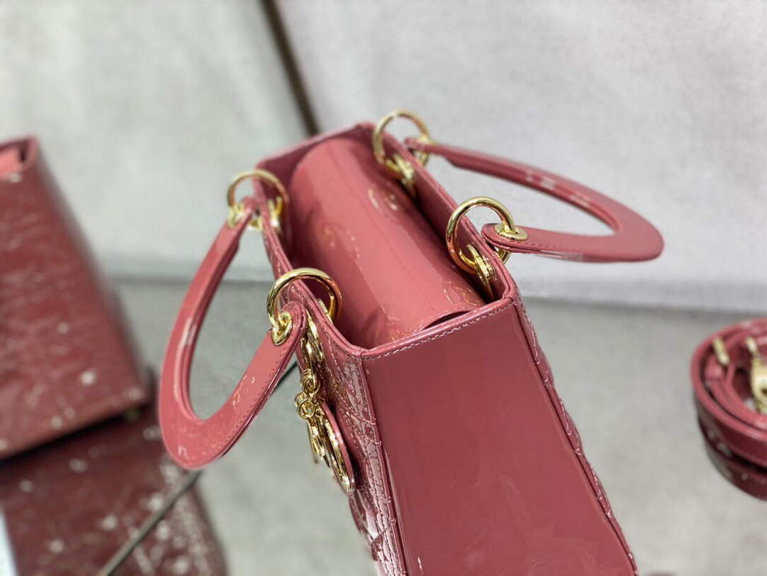 Dior M0565 Medium Lady Dior Patent Cannage Calfskin Bag Pink - Default Title - View 6