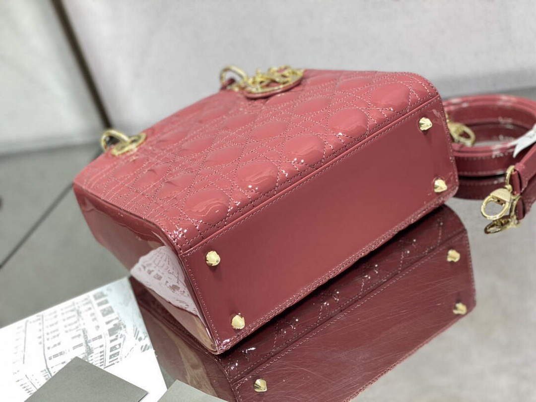 Dior M0565 Medium Lady Dior Patent Cannage Calfskin Bag Pink - Default Title - View 7
