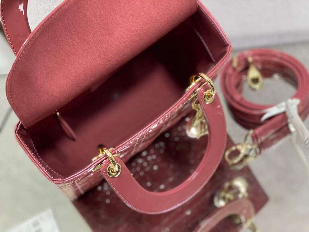 Dior M0565 Medium Lady Dior Patent Cannage Calfskin Bag Pink - Default Title - View 8