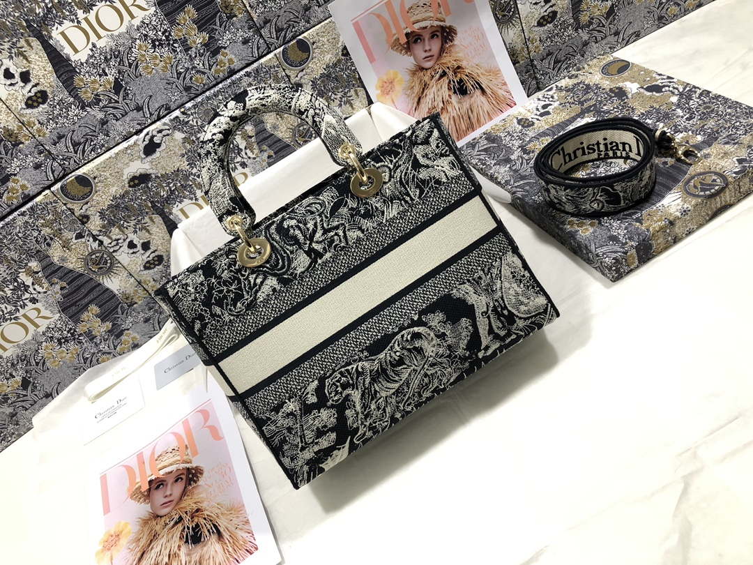 Dior M0566 Large Lady D-Lite Gray de Jouy Embroidery M1056 - Default Title - View 2