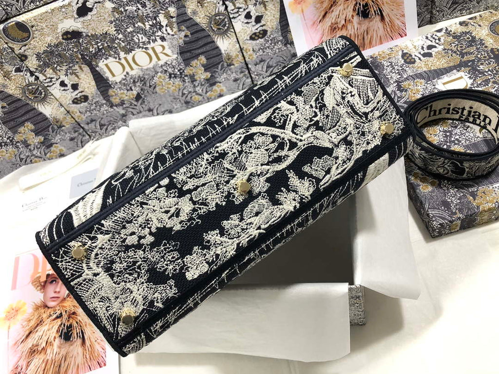 Dior M0566 Large Lady D-Lite Gray de Jouy Embroidery M1056