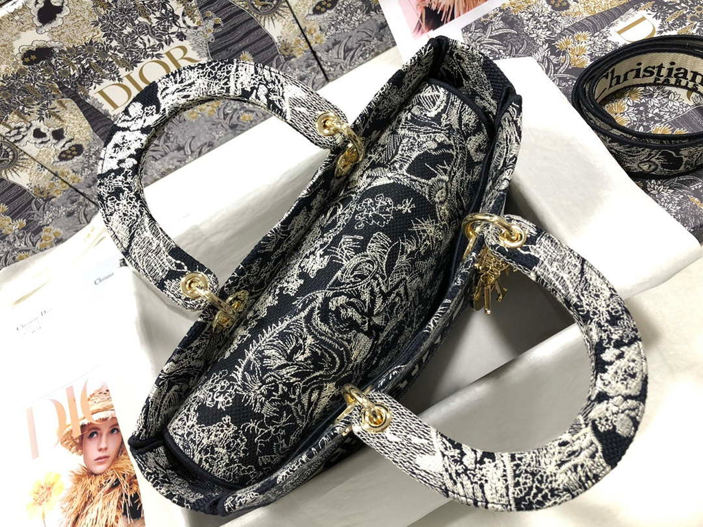 Dior M0566 Large Lady D-Lite Gray de Jouy Embroidery M1056