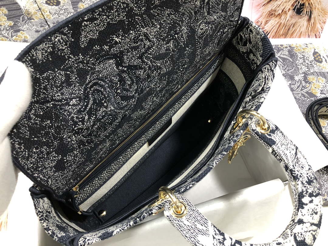 Dior M0566 Large Lady D-Lite Gray de Jouy Embroidery M1056