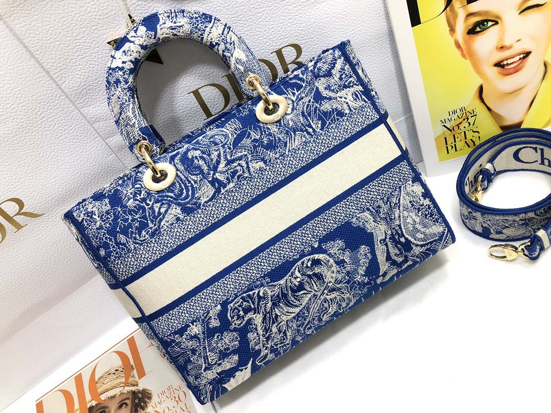 Dior M0566 Large Lady D-Lite Blue Toile de Jouy Embroidery M1053 - Default Title - View 2