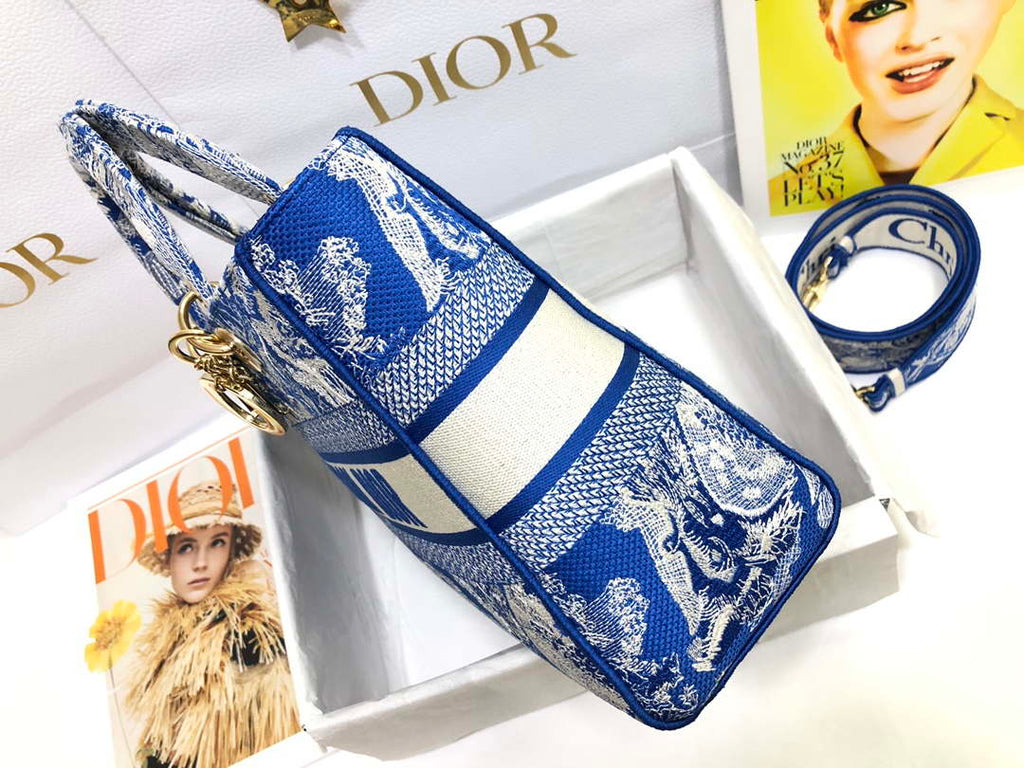 Dior M0566 Large Lady D-Lite Blue Toile de Jouy Embroidery M1053