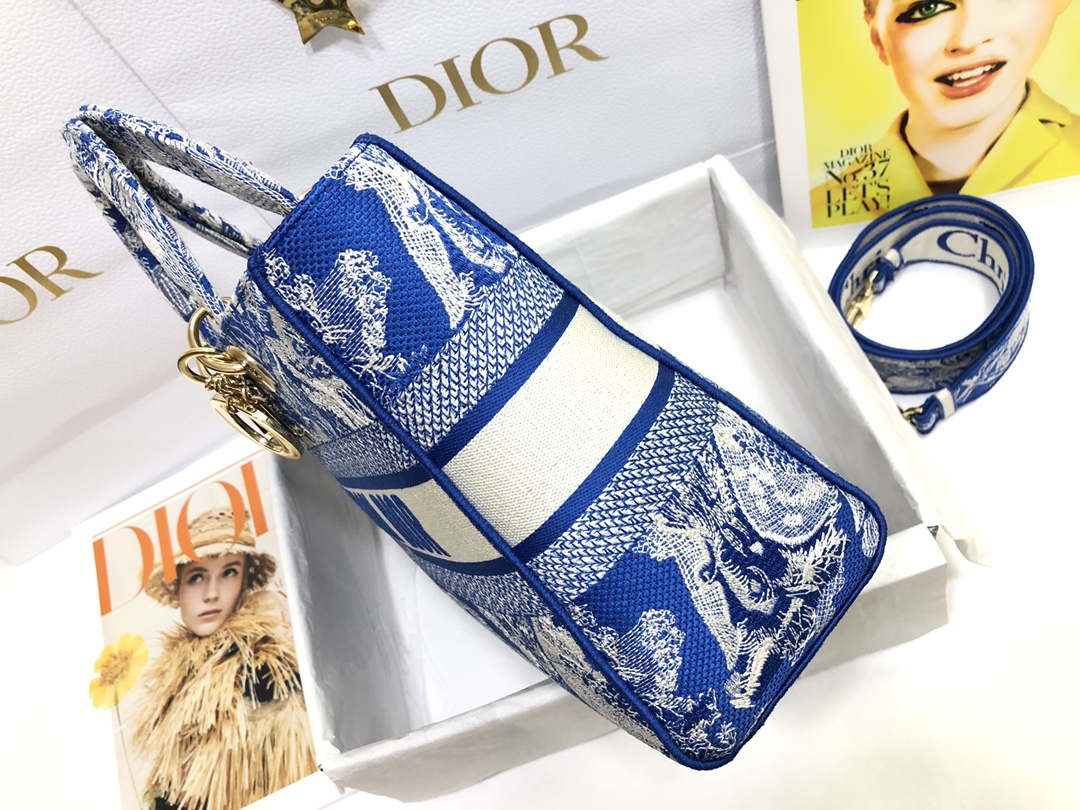 Dior M0566 Large Lady D-Lite Blue Toile de Jouy Embroidery M1053 - Default Title - View 3