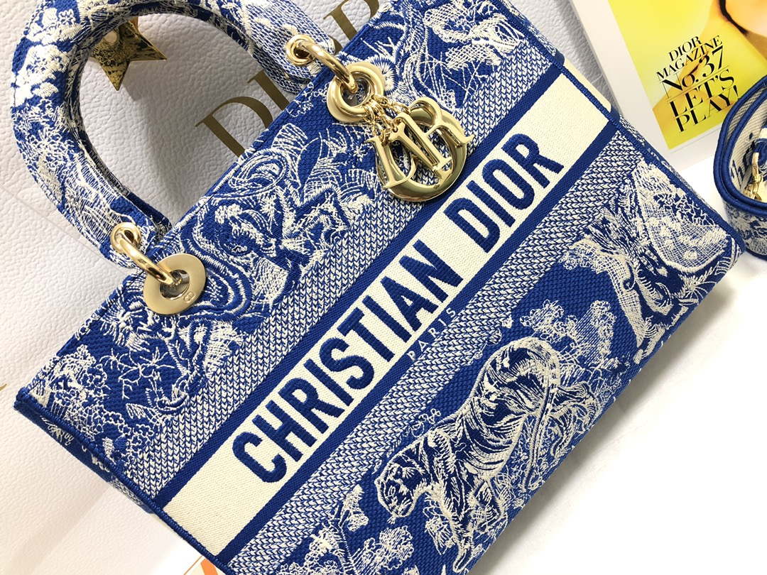 Dior M0566 Large Lady D-Lite Blue Toile de Jouy Embroidery M1053 - Default Title - View 5