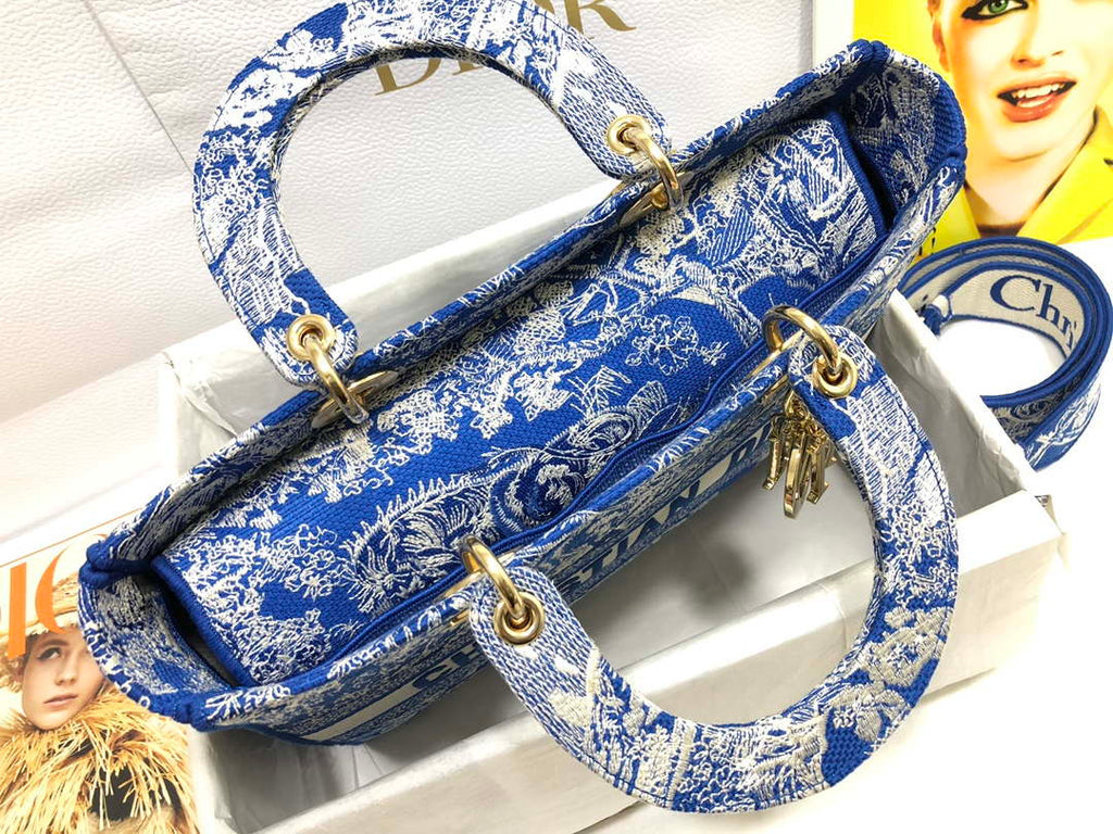 Dior M0566 Large Lady D-Lite Blue Toile de Jouy Embroidery M1053