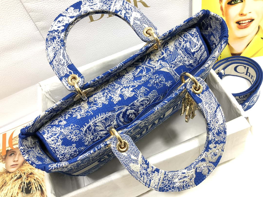 Dior M0566 Large Lady D-Lite Blue Toile de Jouy Embroidery M1053