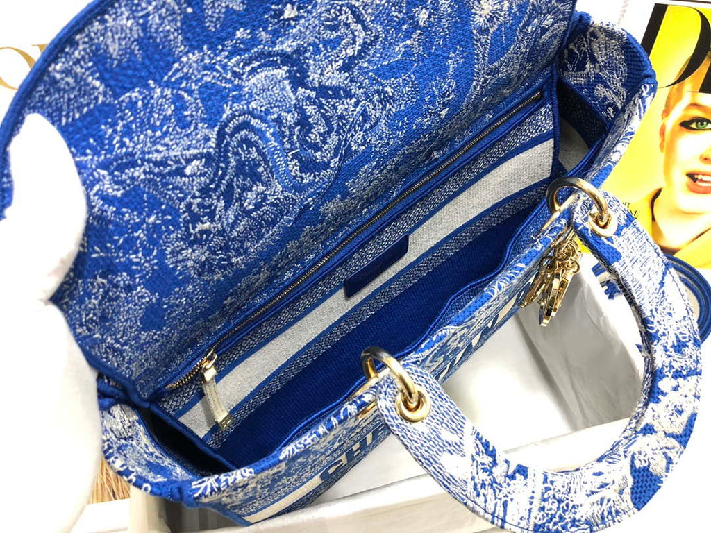 Dior M0566 Large Lady D-Lite Blue Toile de Jouy Embroidery M1053