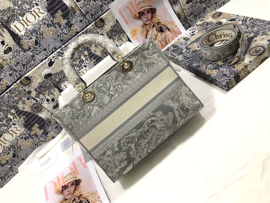 Dior M0566 Large Lady D-Lite Gray de Jouy Embroidery M1055 - Default Title - View 2