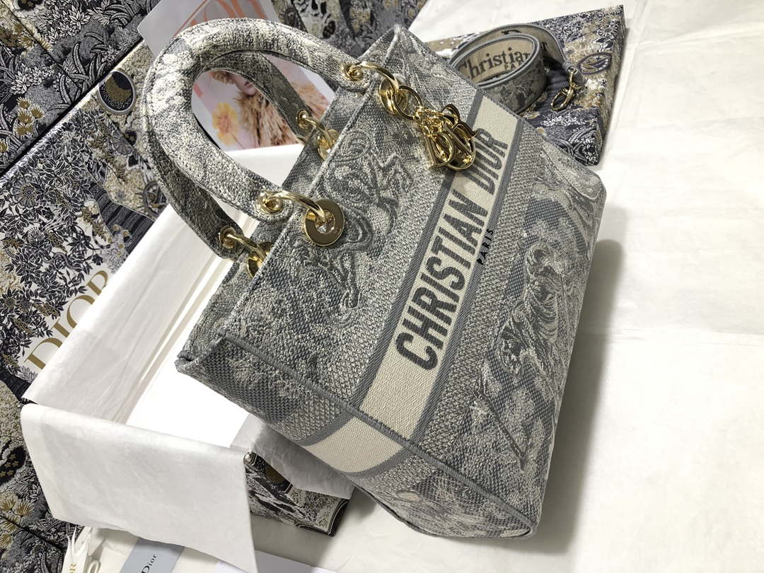 Dior M0566 Large Lady D-Lite Gray de Jouy Embroidery M1055 - Default Title - View 5