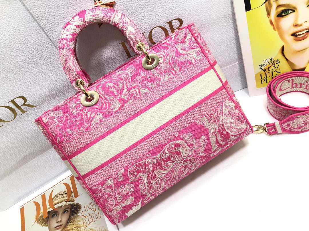 Dior M0566 Large Lady D-Lite Rose red de Jouy Embroidery M1054 - Default Title - View 2
