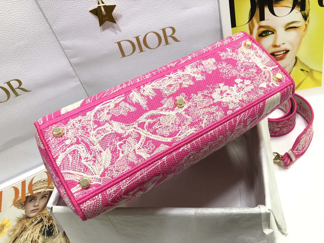 Dior M0566 Large Lady D-Lite Rose red de Jouy Embroidery M1054 - Default Title - View 4