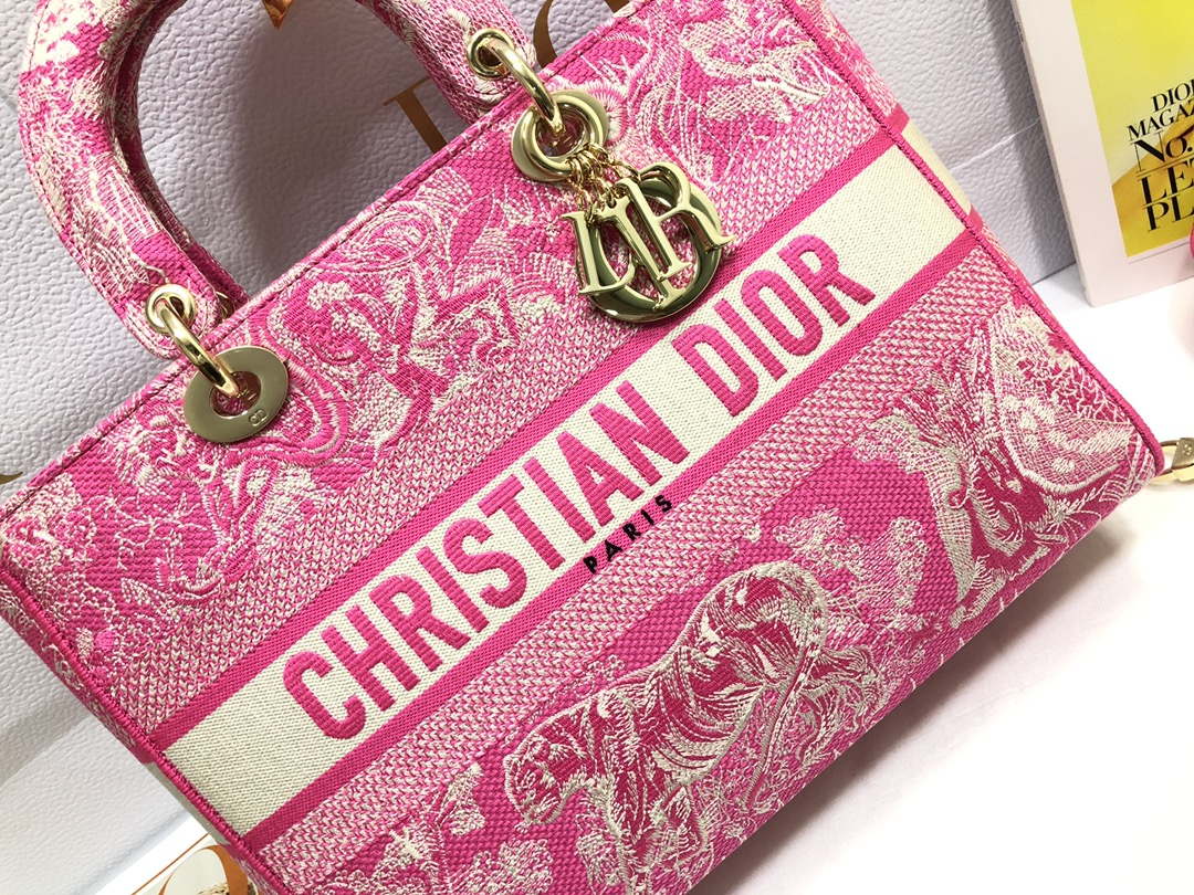 Dior M0566 Large Lady D-Lite Rose red de Jouy Embroidery M1054 - Default Title - View 5