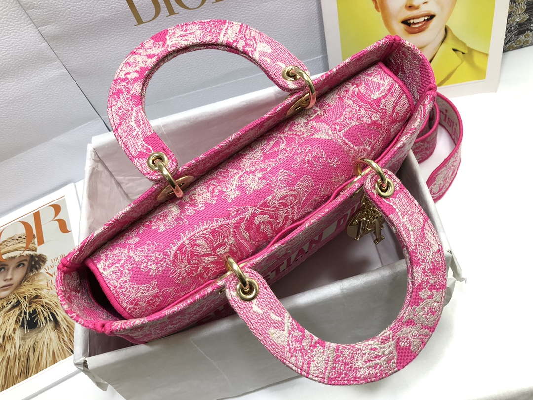 Dior M0566 Large Lady D-Lite Rose red de Jouy Embroidery M1054 - Default Title - View 7