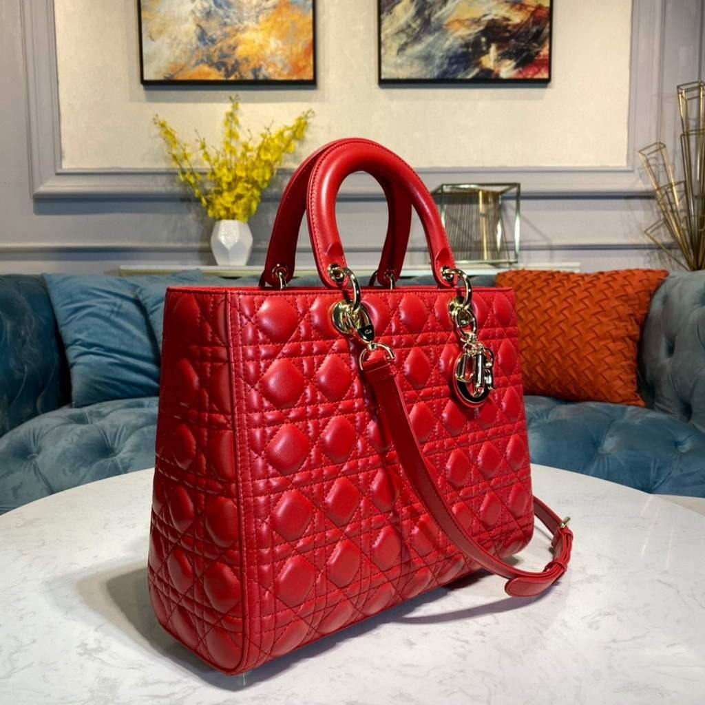 Dior M0566 Large Lady Dior Bag Red Cannage Lambskin - Voguebags