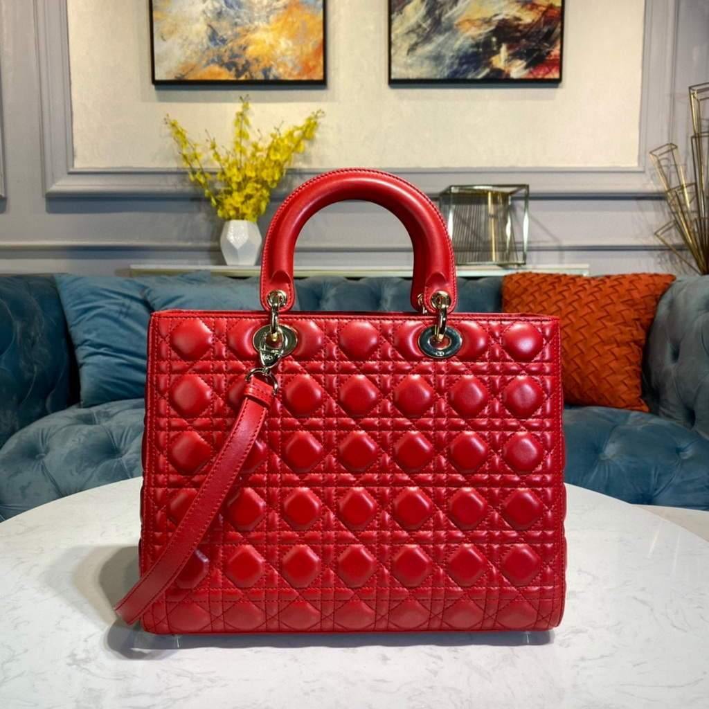 Dior M0566 Large Lady Dior Bag Red Cannage Lambskin - Voguebags
