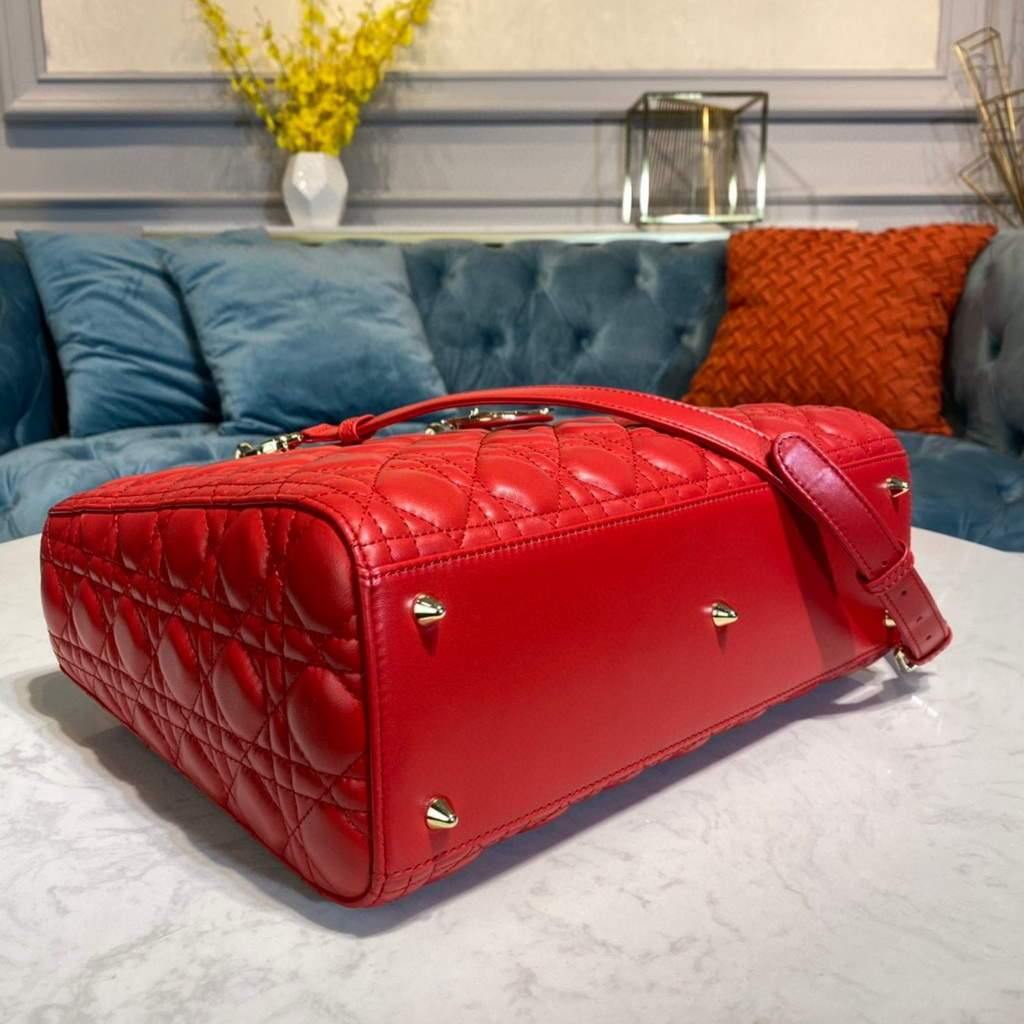 Dior M0566 Large Lady Dior Bag Red Cannage Lambskin - Voguebags