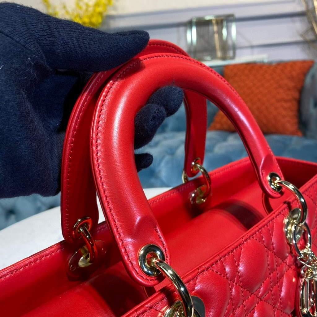 Dior M0566 Large Lady Dior Bag Red Cannage Lambskin - Voguebags