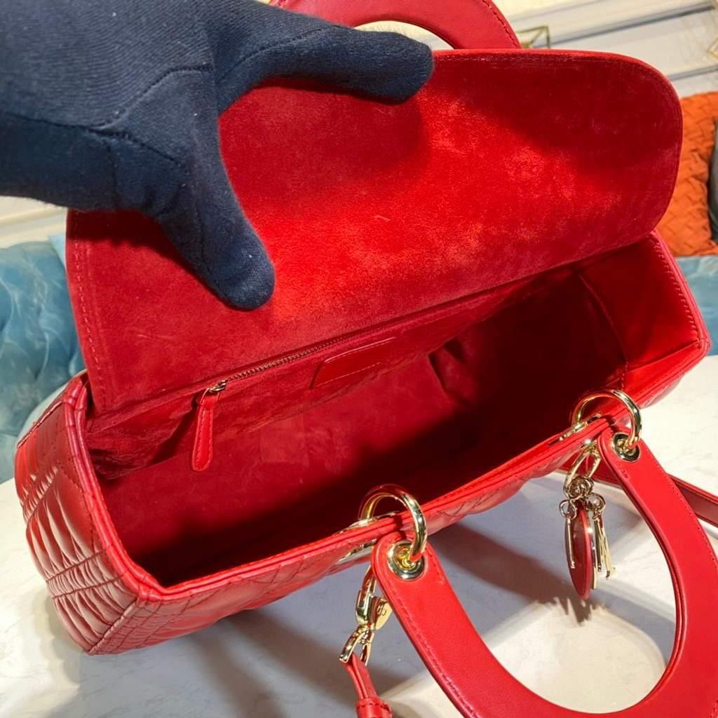 Dior M0566 Large Lady Dior Bag Red Cannage Lambskin - Voguebags