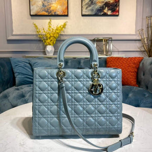 Dior M0566 Large Lady Dior Bag Lake Blue Cannage Lambskin - Voguebags