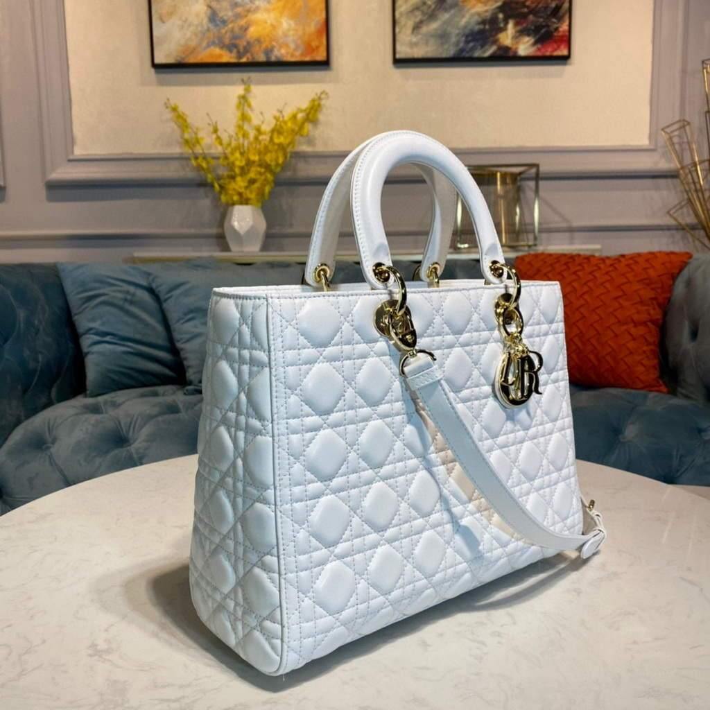 Dior M0566 Large Lady Dior Bag White Cannage Lambskin - Voguebags