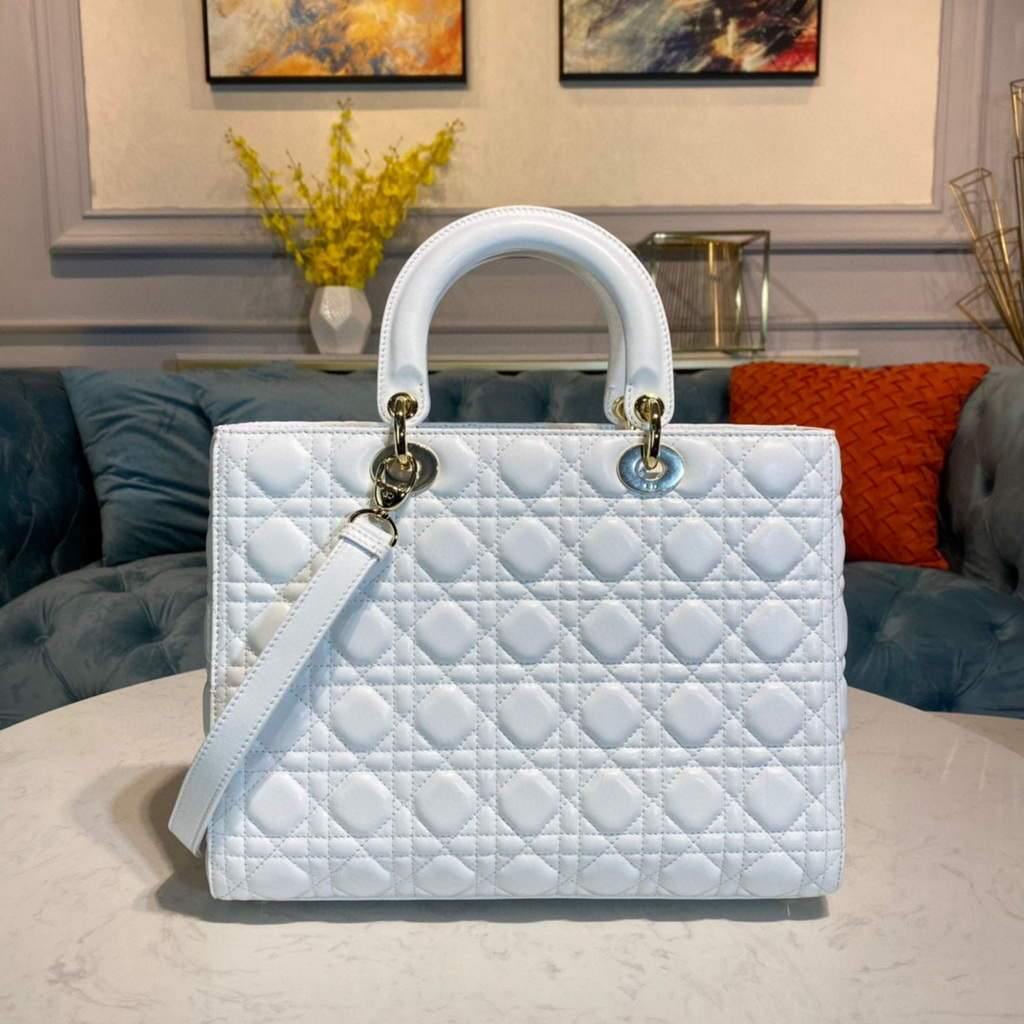 Dior M0566 Large Lady Dior Bag White Cannage Lambskin - Voguebags