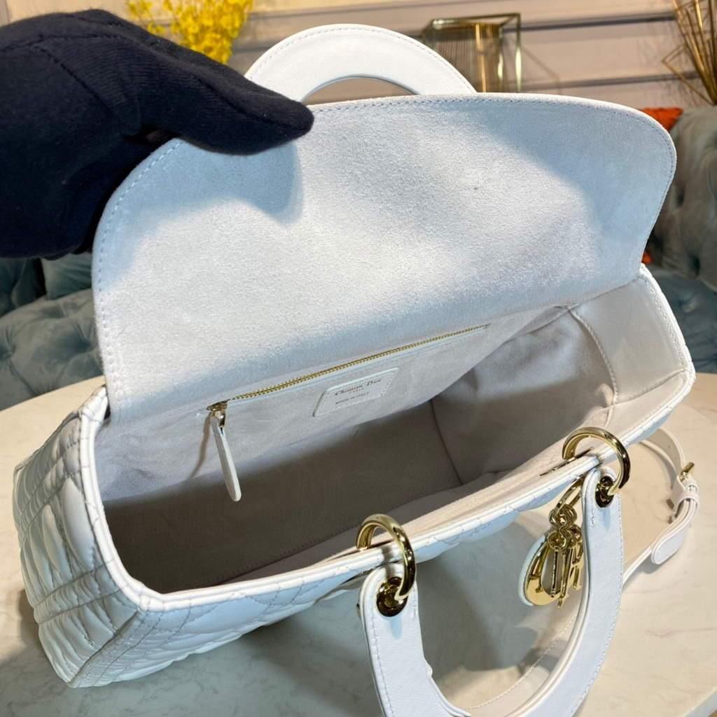 Dior M0566 Large Lady Dior Bag White Cannage Lambskin - Voguebags