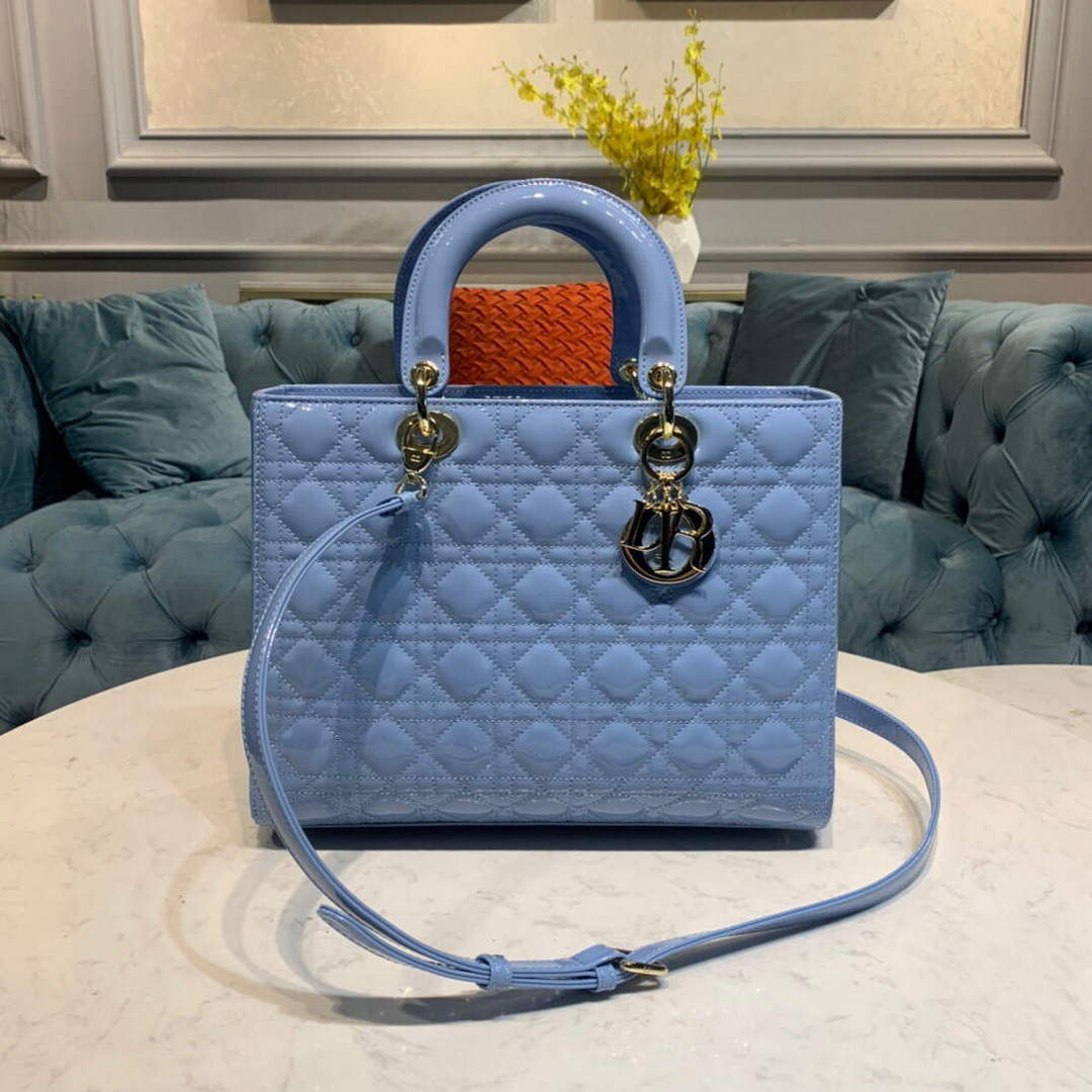 Dior M0566 Large Lady Dior Cannage Calfskin Bag Blue - Default Title - View 1