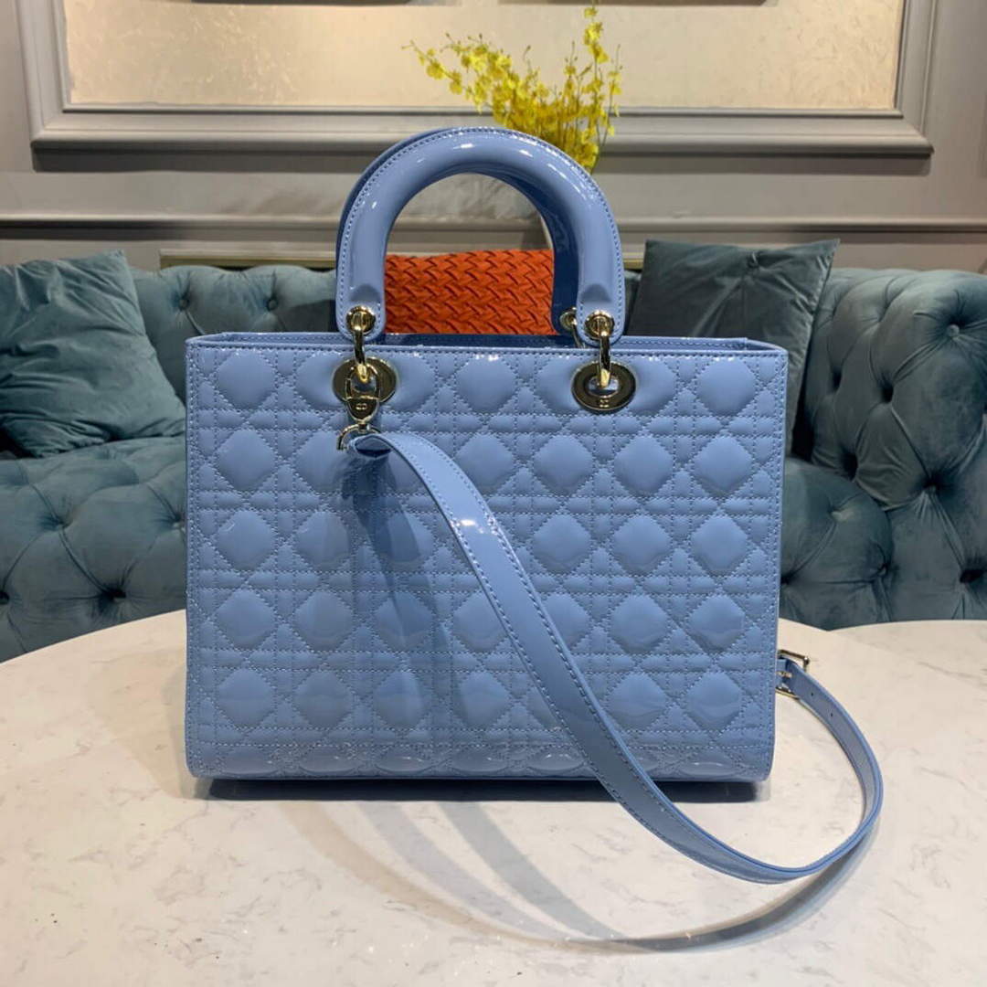 Dior M0566 Large Lady Dior Cannage Calfskin Bag Blue - Default Title - View 3