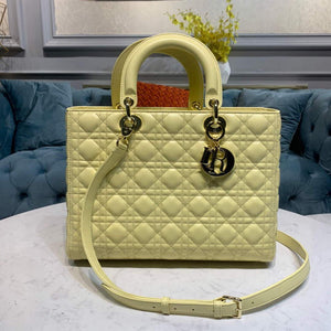Dior M0566 Large Lady Dior Cannage Calfskin Bag Yellow - Default Title - View 1