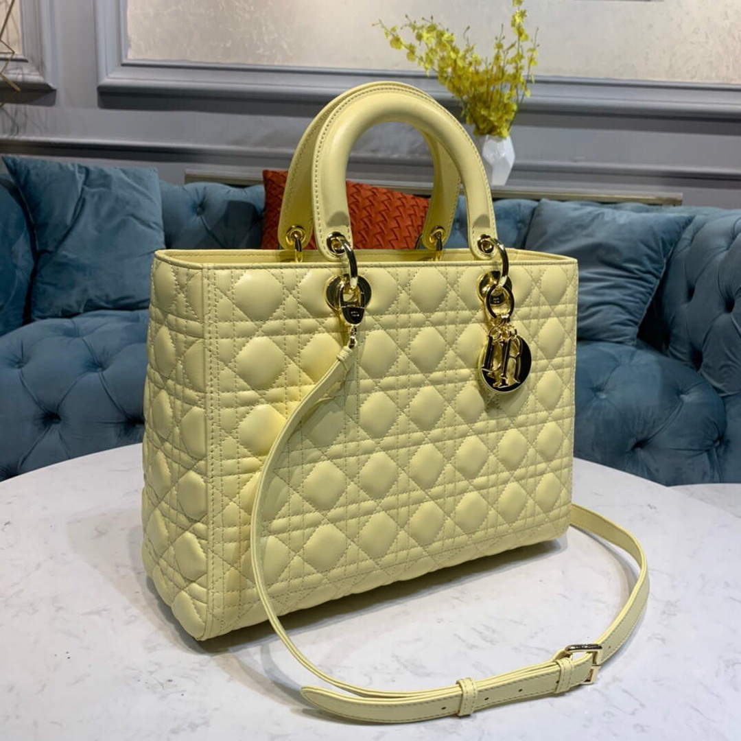 Dior M0566 Large Lady Dior Cannage Calfskin Bag Yellow - Default Title - View 2