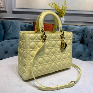 Dior M0566 Large Lady Dior Cannage Calfskin Bag Yellow - Default Title - View 2