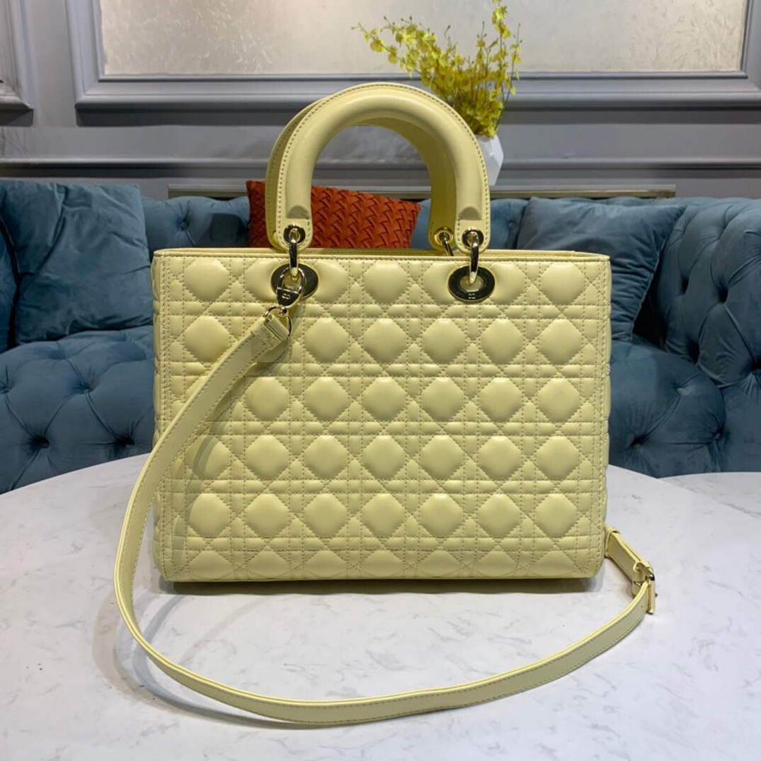 Dior M0566 Large Lady Dior Cannage Calfskin Bag Yellow