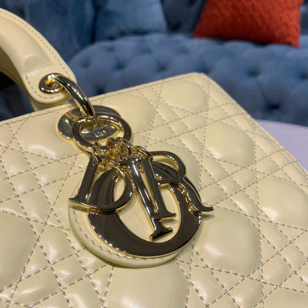 Dior M0566 Large Lady Dior Cannage Calfskin Bag Yellow - Default Title - View 5