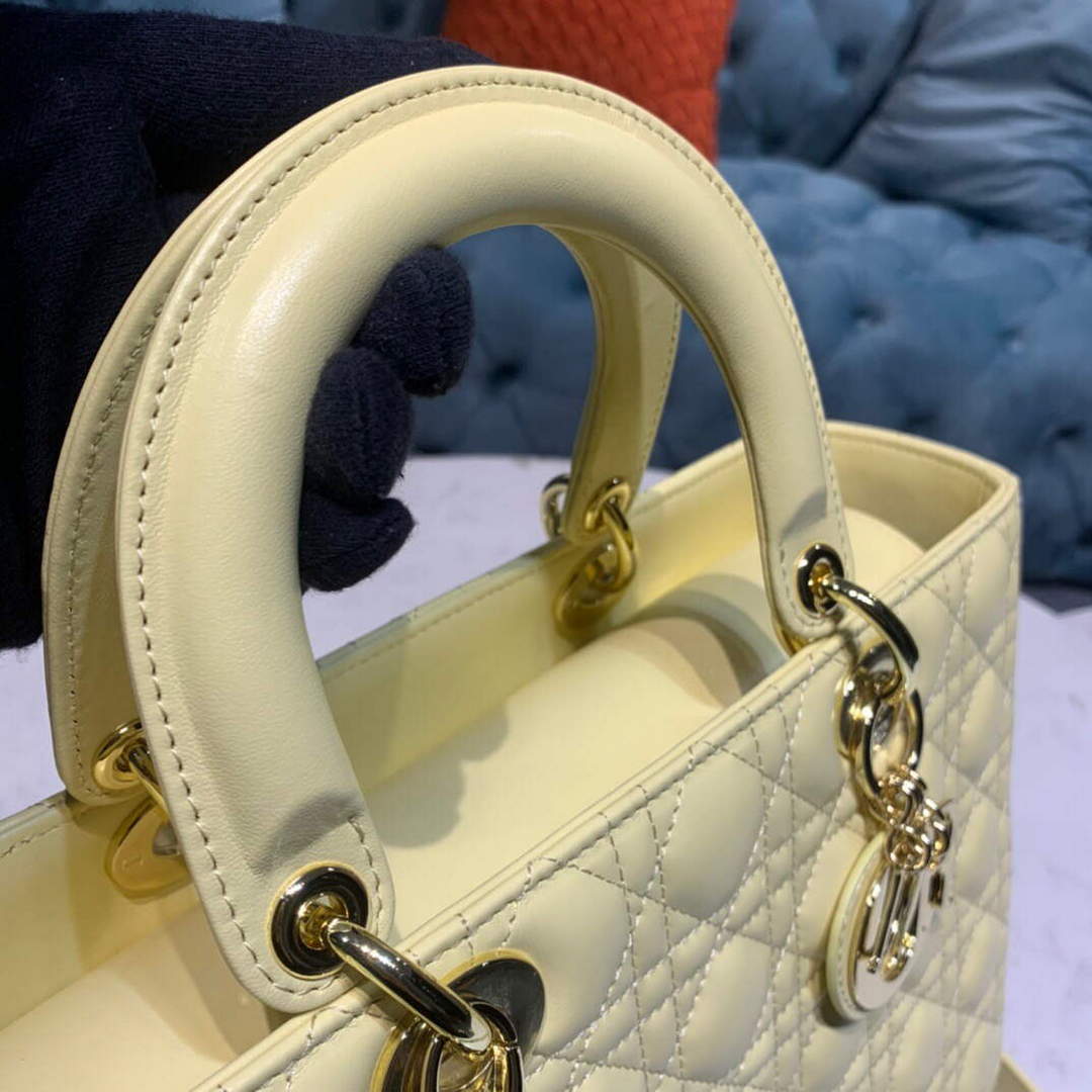 Dior M0566 Large Lady Dior Cannage Calfskin Bag Yellow - Default Title - View 6