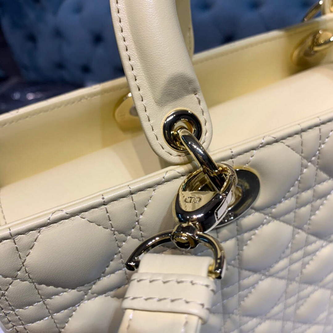Dior M0566 Large Lady Dior Cannage Calfskin Bag Yellow