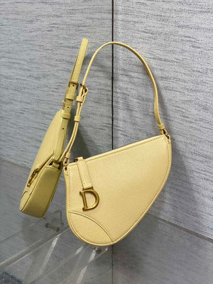 Dior M05909 Saddle Shoulder Pouch Pastel Yellow Goatskin - Default Title - View 1