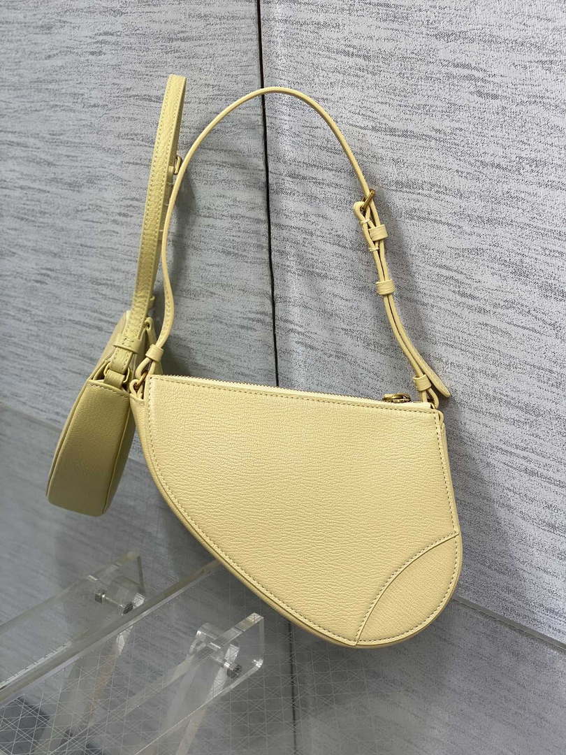 Dior M05909 Saddle Shoulder Pouch Pastel Yellow Goatskin
